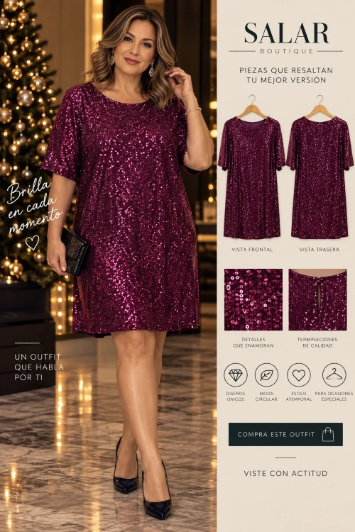 VESTIDO PÚRPURA CON LENTEJUELAS – NEW COLLECTION ITALY – TALLA L/XL