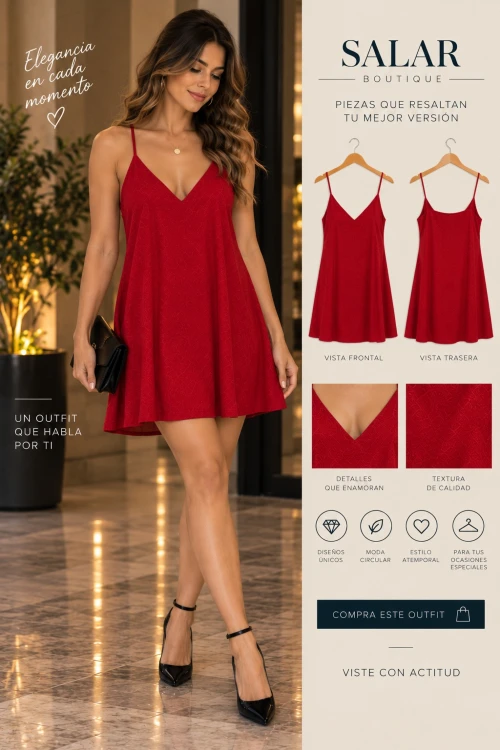 VESTIDO CORTO ROJO CON ESCOTE EN V – SIN MARCA – TALLA S/M