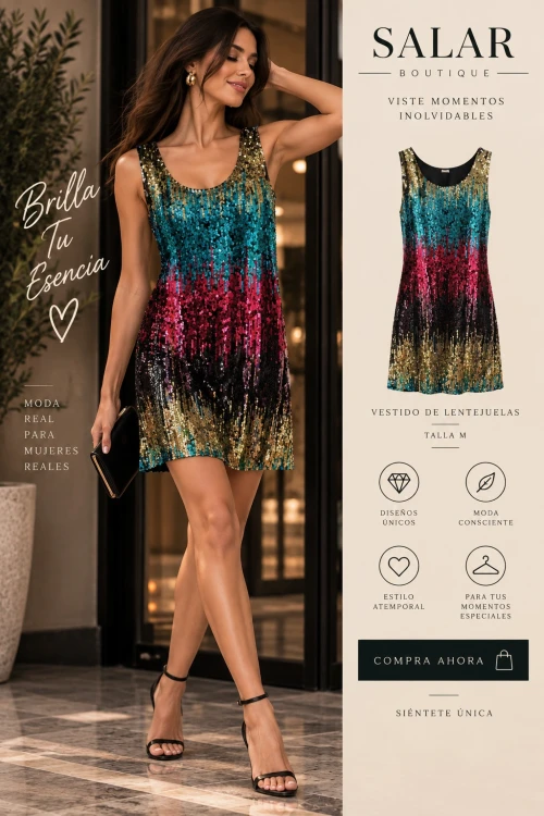 VESTIDO DE LENTEJUELAS COLORIDO – TI MIAMI – TALLA M