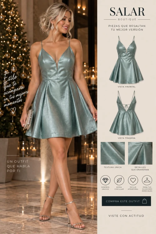 VESTIDO VERDE METALIZADO – SIN MARCA – TALLA M/L